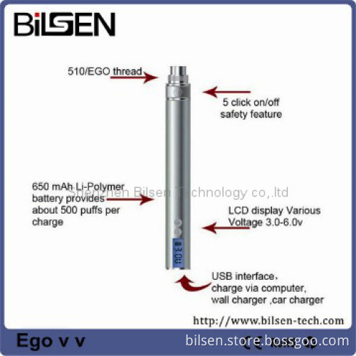 Electronic cigarettes variable voltage 3.0~6.0V lcd ego w battery